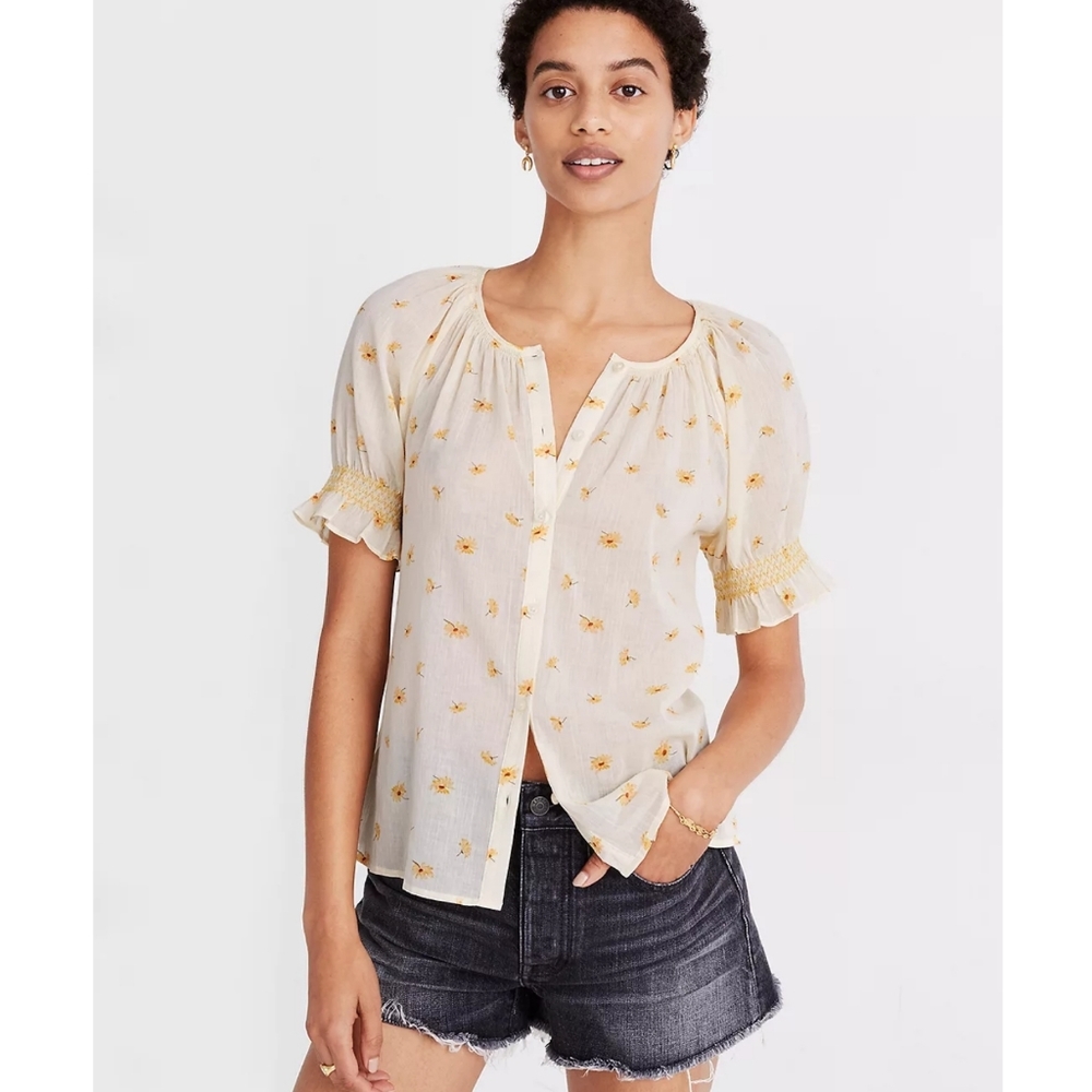 Madewell Smocked Peasant Top in French Daisies